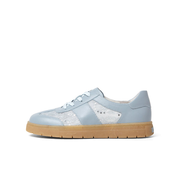 Cowhide leather/textile women's casual shoes