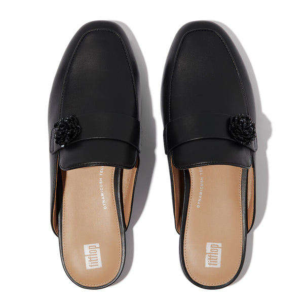 DELICATO BEADIE-BUTTON LEATHER MULES (WOMEN)