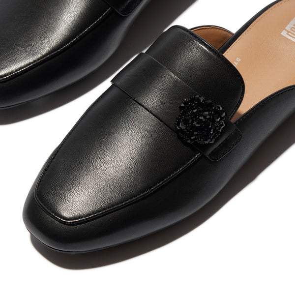 DELICATO BEADIE-BUTTON LEATHER MULES (WOMEN)