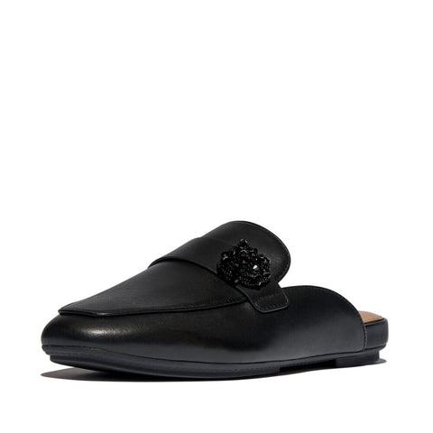 DELICATO BEADIE-BUTTON LEATHER MULES (WOMEN)