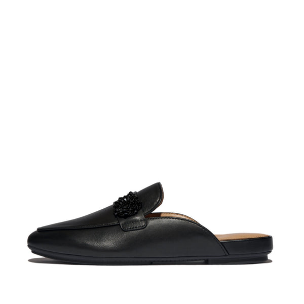 DELICATO BEADIE-BUTTON LEATHER MULES (WOMEN)