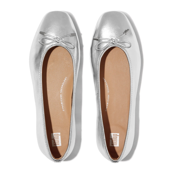 FITFLOP Delicato Bow Soft Metallic-Leather Ballet Flats (Women)