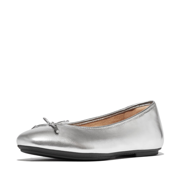 FITFLOP Delicato Bow Soft Metallic-Leather Ballet Flats (Women)