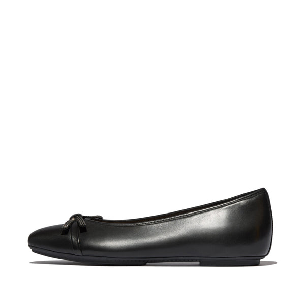 FITFLOP DELICATO GLITZ-BOW LEATHER BALLET FLATS (Women)