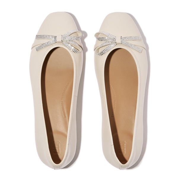 FITFLOP DELICATO GLITZ-BOW LEATHER BALLET FLATS