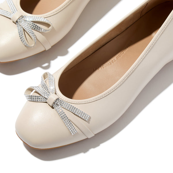 FITFLOP DELICATO GLITZ-BOW LEATHER BALLET FLATS