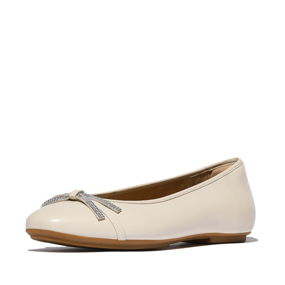 FITFLOP DELICATO GLITZ-BOW LEATHER BALLET FLATS