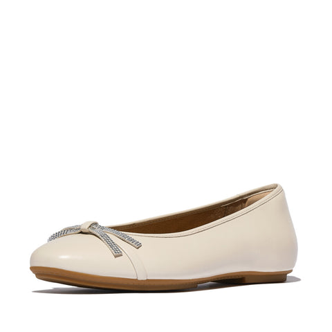 FITFLOP DELICATO GLITZ-BOW LEATHER BALLET FLATS