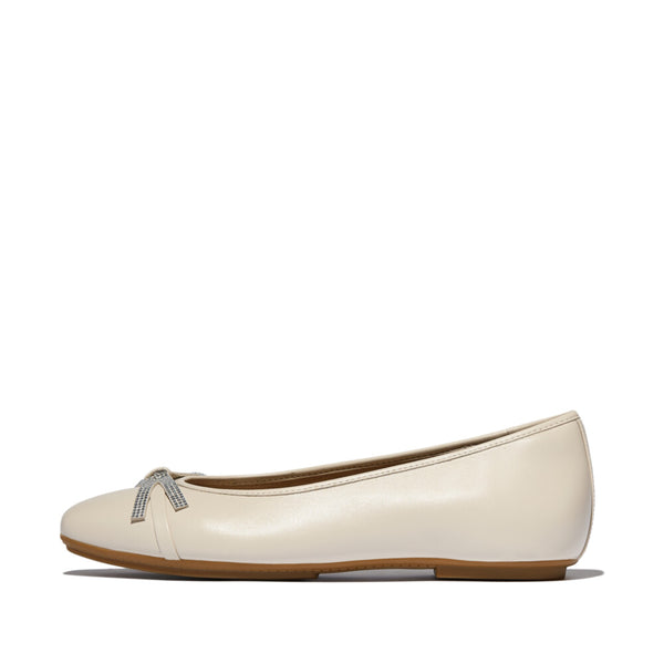 FITFLOP DELICATO GLITZ-BOW LEATHER BALLET FLATS