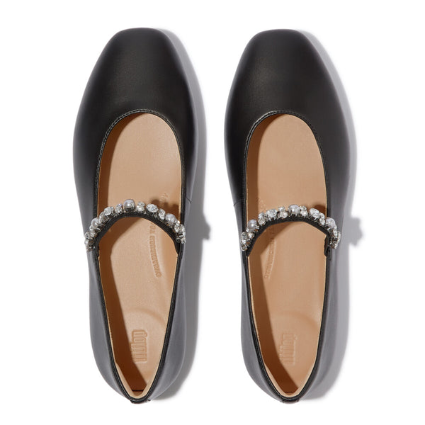 FITFLOP Delicato Pearls-And-Crystal Leather Ballet Flats (Women)