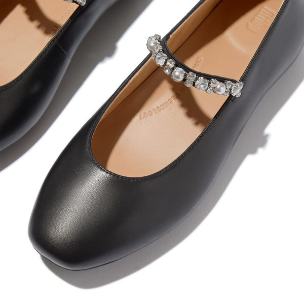 FITFLOP Delicato Pearls-And-Crystal Leather Ballet Flats (Women)