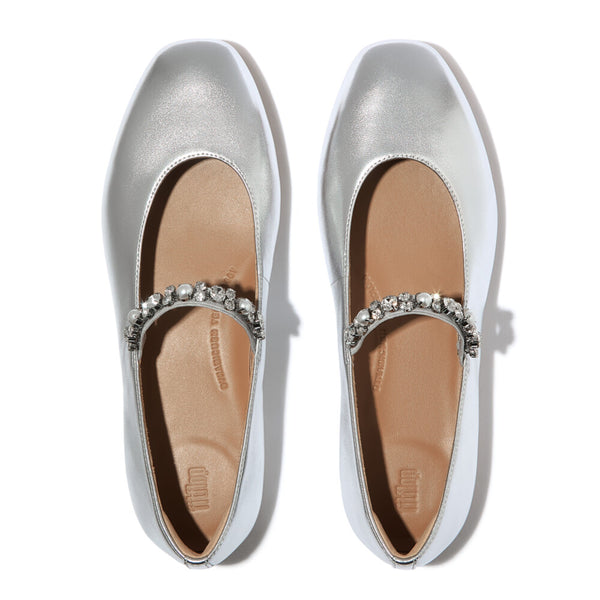 FITFLOP Delicato Pearls-And-Crystal Leather Ballet Flats (Women)