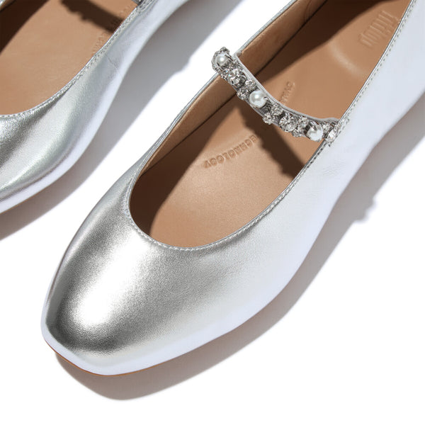FITFLOP Delicato Pearls-And-Crystal Leather Ballet Flats (Women)