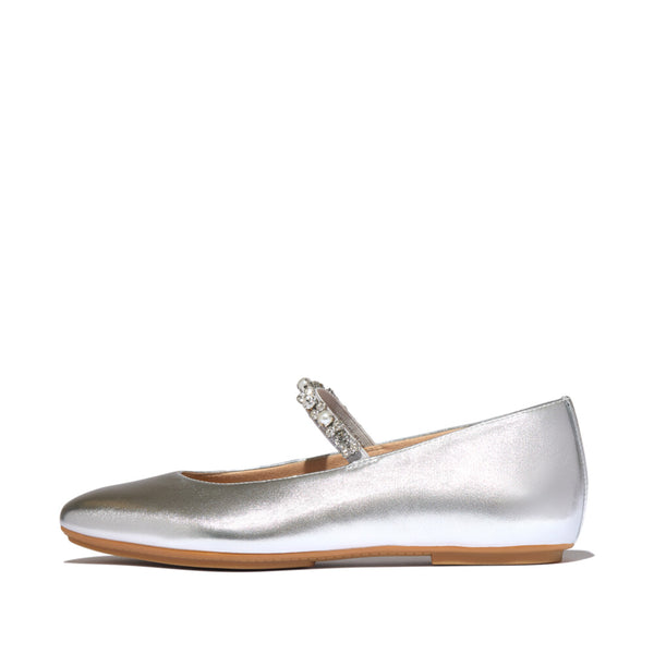 FITFLOP Delicato Pearls-And-Crystal Leather Ballet Flats (Women)