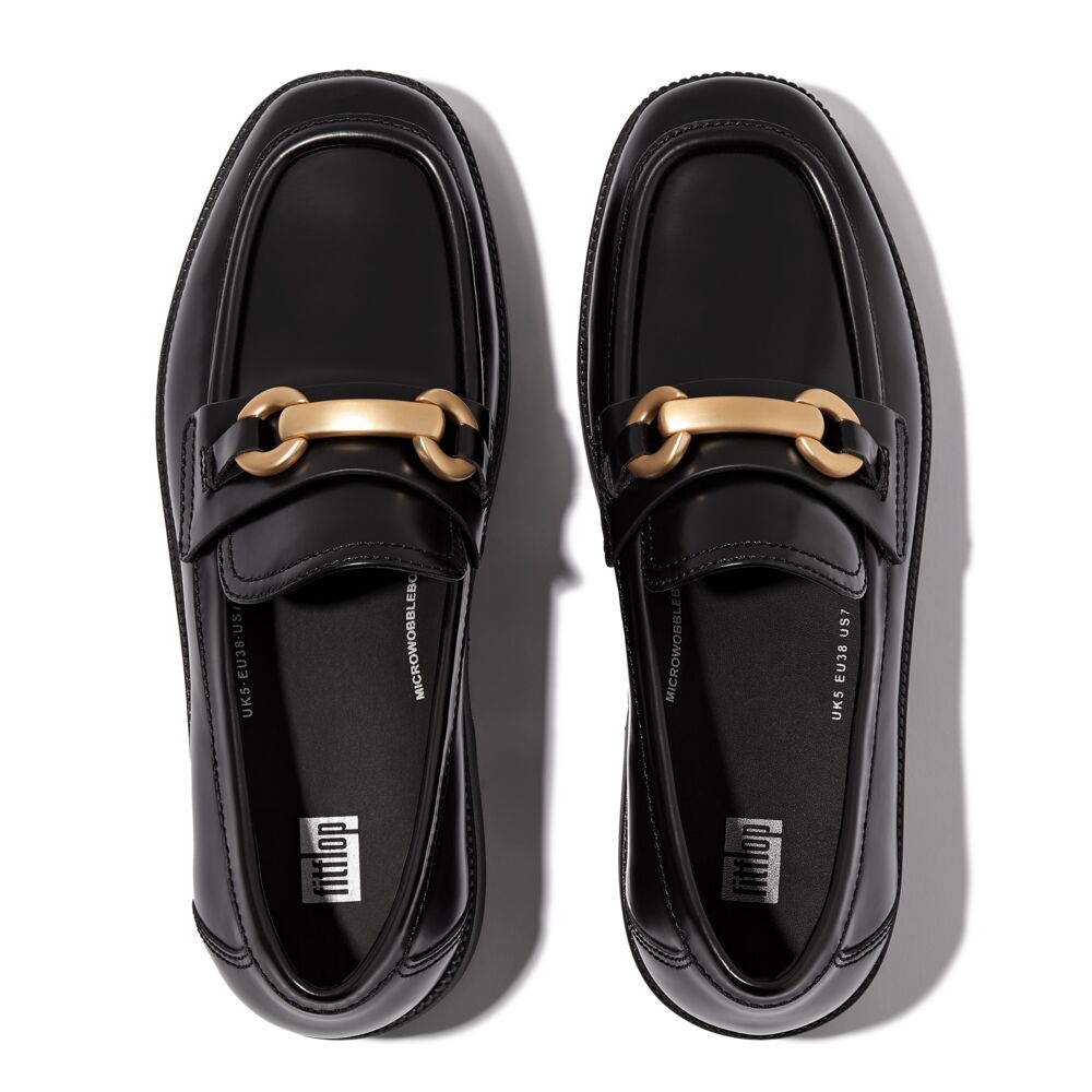 FITFLOP F-LUMA Chunky-Snaffle Box Leather D/Wedge Loafers (Women)