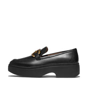 FITFLOP F-LUMA Square-Chain Leather Demi-Wedge Loafers (Women)