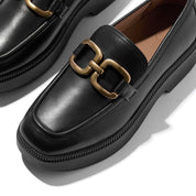 FITFLOP F-LUMA Square-Chain Leather Demi-Wedge Loafers (Women)