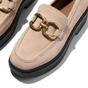 FITFLOP F-Luma Square-Chain Suede Demi-Wedge Loafers (Women)