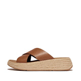 FITFLOP F-Mode Espadrille Leather Flatform Cross Slides (Women)