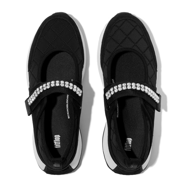 FITFLOP F-Mode Flow Crystal-Strap Quilted Mary Janes (Women)