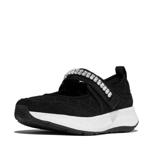 FITFLOP F-Mode Flow Crystal-Strap Quilted Mary Janes (Women)