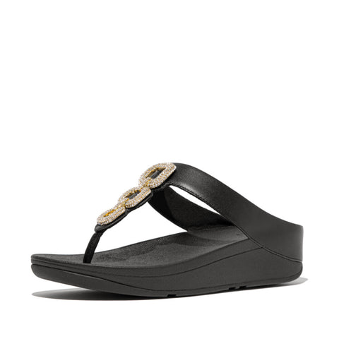 FINO CRYSTAL-CHAIN LEATHER TOE-POST SANDALS