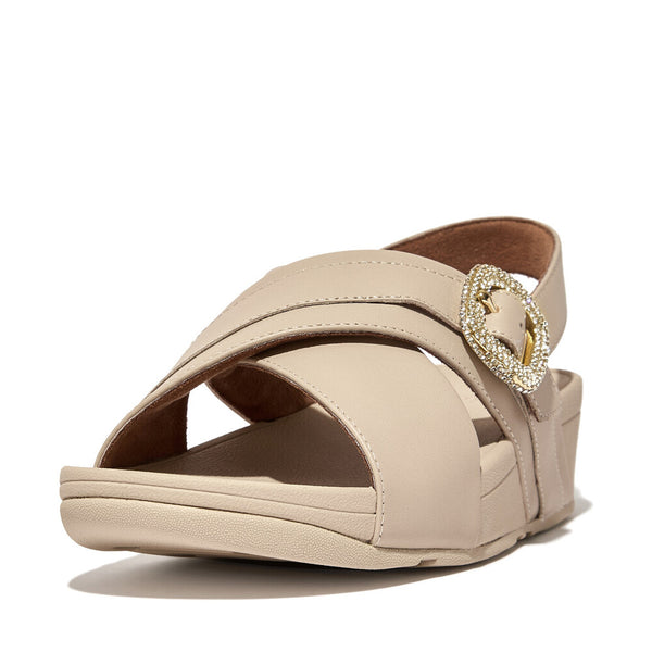 LULU CRYSTAL-BUCKLE LEATHER BACK-STRAP SANDALS