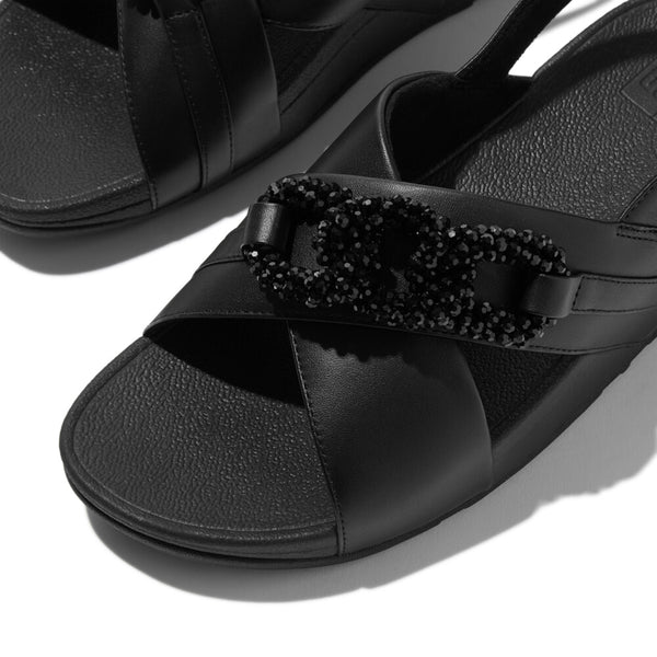 FITFLOP LULU BEADED-CHAIN LEATHER BACK-STRAP SANDALS