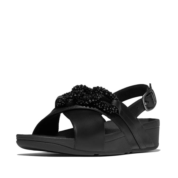 FITFLOP LULU BEADED-CHAIN LEATHER BACK-STRAP SANDALS