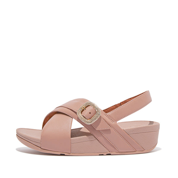 LULU CRYSTAL-BUCKLE LEATHER BACK-STRAP SANDALS