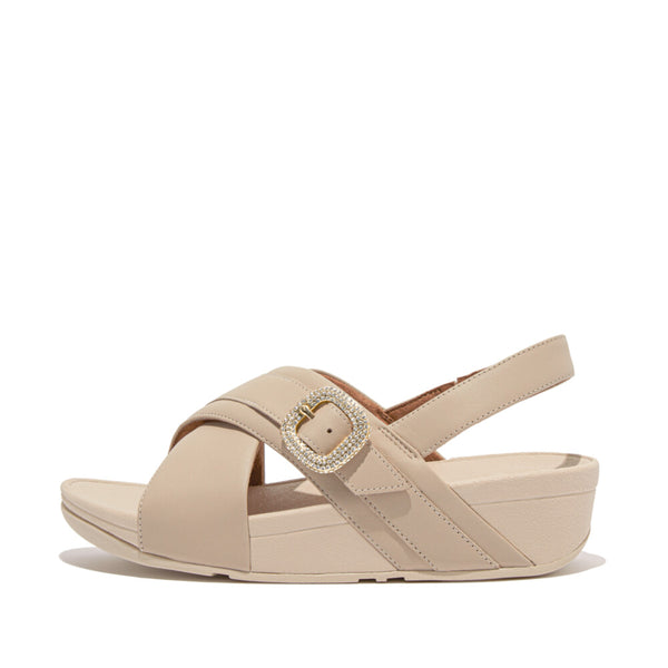 LULU CRYSTAL-BUCKLE LEATHER BACK-STRAP SANDALS