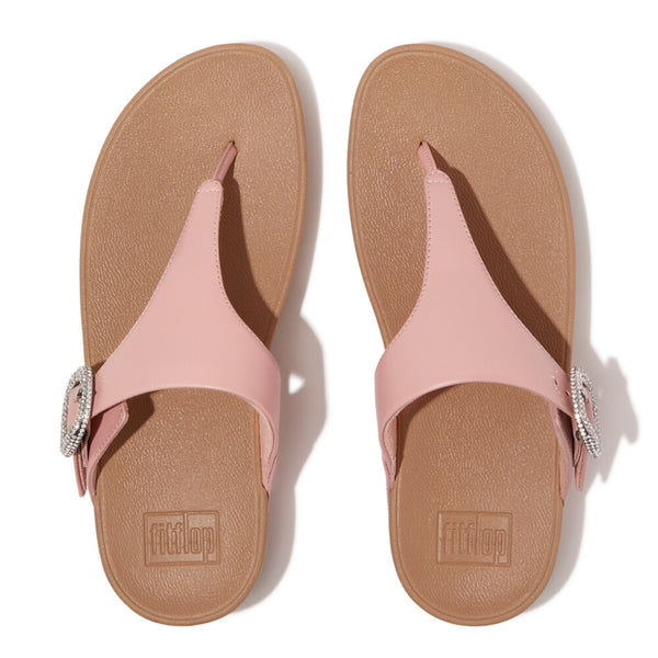 LULU CRYSTAL-BUCKLE LEATHER TOE-POST SANDALS