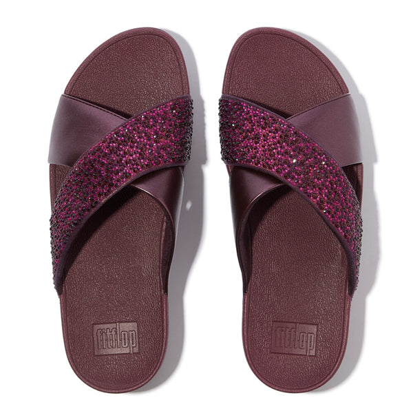FITFLOP LULU CRYSTAL-MIX  METALLIC CROSS SLIDES
