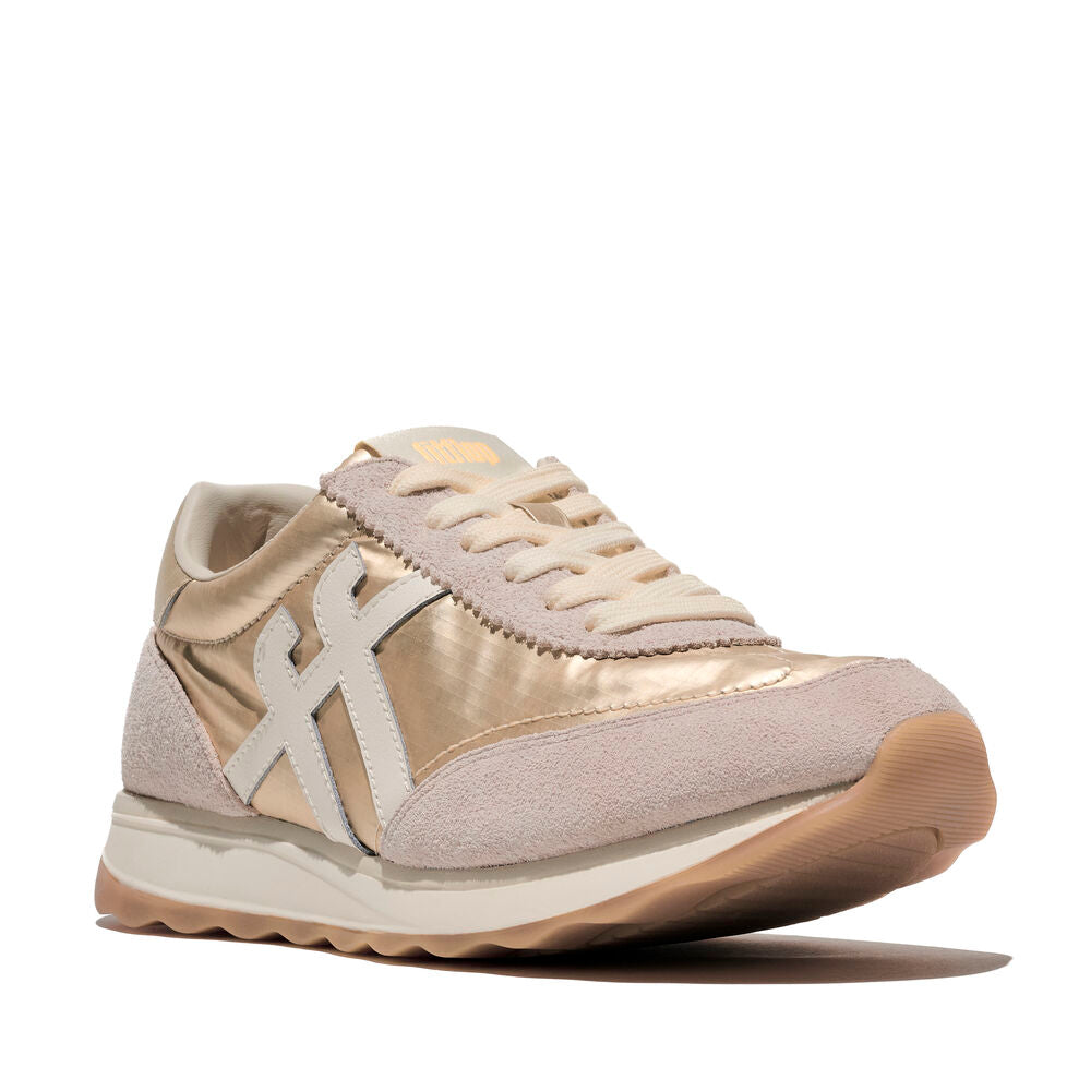 FITFLOP Retro-Q FF Metallic-Fabric/Suede Sneakers (Women)
