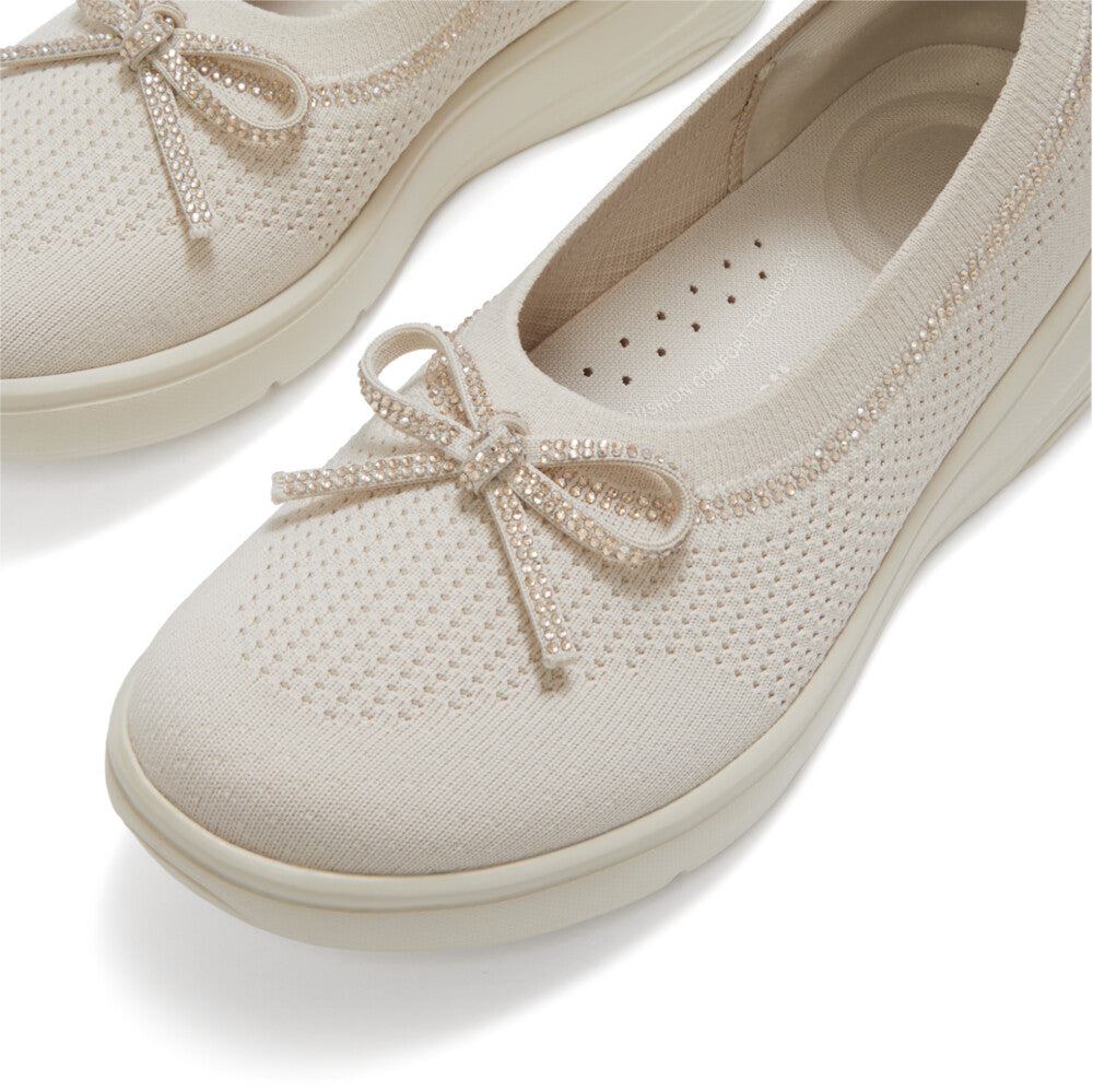 FITFLOP Super-Q Bow Crystal-Trim Knit Ballet Flats (Women)