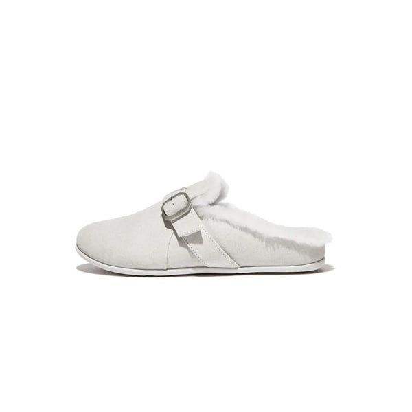 FitFlop - Chrissie Adjustable Shearling-Lined Suede Slippers White (Women)