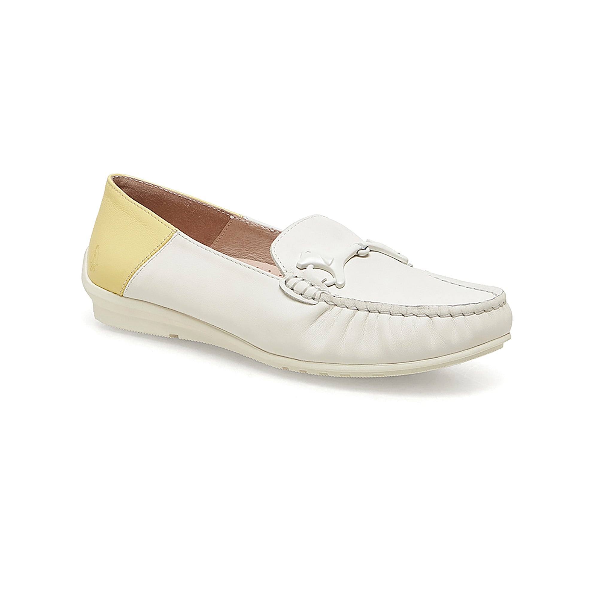 Hush Puppies Leisure Flat White with Yellow  (Women)